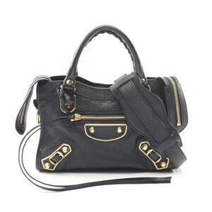 Balenciaga Metallic City Handbag Black Leather